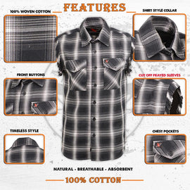 MILWAUKEE LEATHER SLEEVELESS BLK/WHT FRAYED FLANNEL SHIRT - The Speed Shop Canada