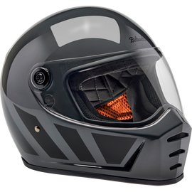 Biltwell Lane Splitter helmet in storm grey with a matte finish, featuring a sleek full-face design and ventilation openings.