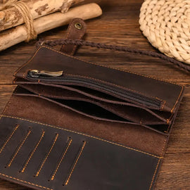 TRUCKER / BIKER LEATHER BROWN WHIP WALLET - The Speed Shop Canada
