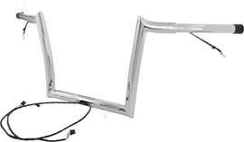 BAGGERNATION 12-inch OEM Monkey Bar handlebars in chrome, pre-wired for Harley Davidson motorcycles, with sleek design.