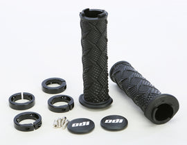 ODI ATV X Treme Lockon grip in black, showing textured rubber surface and locking mechanism for secure ATV handlebar fit.