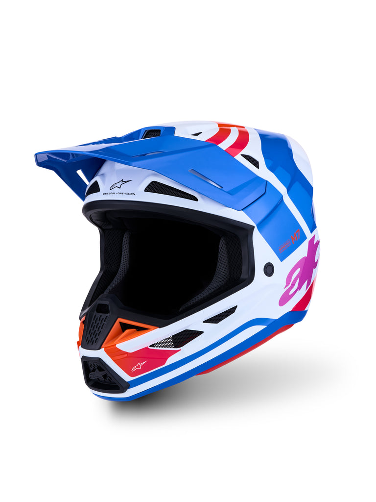 S M7 Core Helmet Ece06/Dot Wht/Blue/Org/Pink Glossy Md