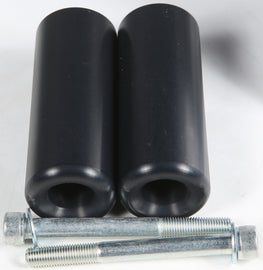 Shogun black body frame sliders with no cut design for motorcycle protection, shown mounted on a bike.