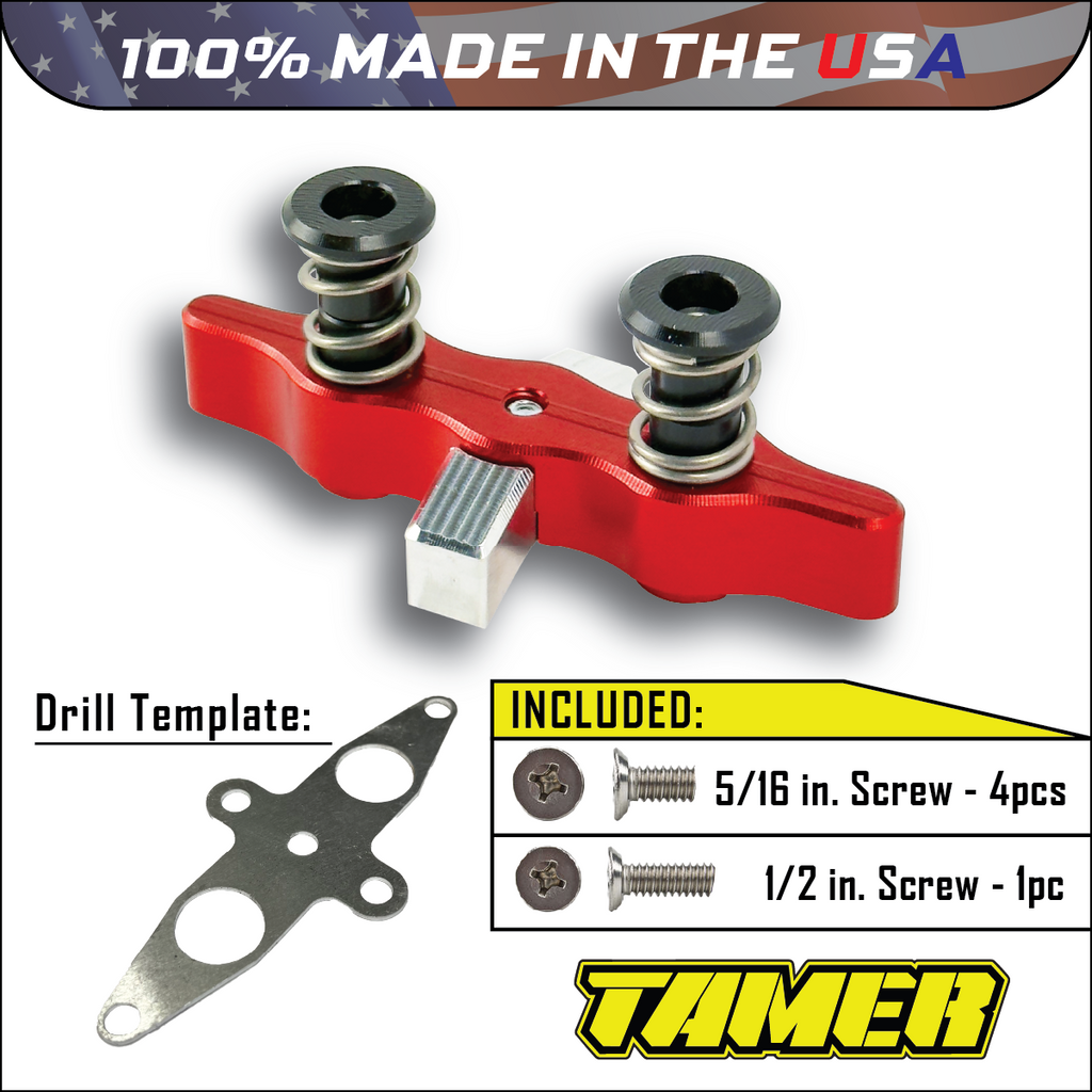 Tamer Double Button X-Wing Red suspension component with red buttons and metal connectors, designed for secure mounting.