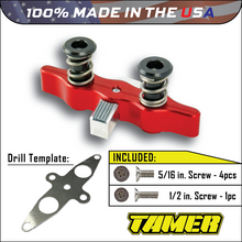 Load image into Gallery viewer, Tamer Double Button X-Wing Red suspension component with red buttons and metal connectors, designed for secure mounting.