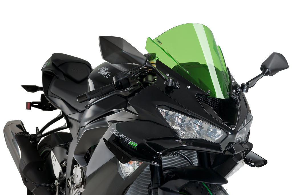 Black PUIG Sport Side Spoilers for Kawasaki motorcycle, body-mounted aerodynamic accessories with sleek design.