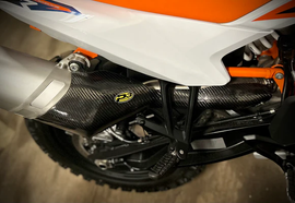 P3 brand heat shield for KTM 790/890 Adventure exhaust system, black protective cover with mounting brackets.
