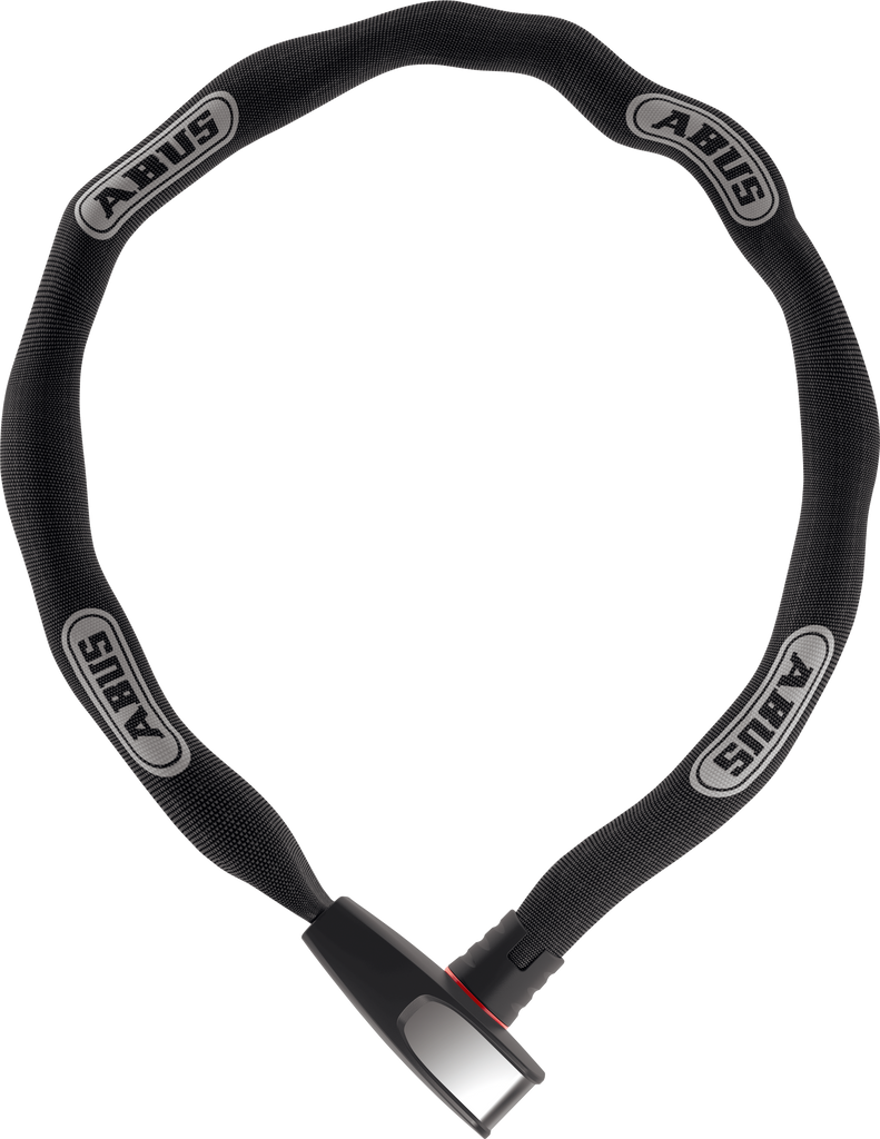 Abus 8807k security chain lock, 110cm length, heavy-duty chain with lock for bike or property security in black and silver.