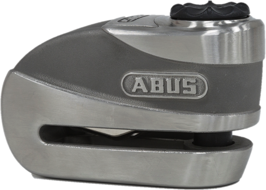 Abus Granit 8008 3D Alarm Disc Lock in stainless steel, featuring a robust security design for bicycles and motorcycles.