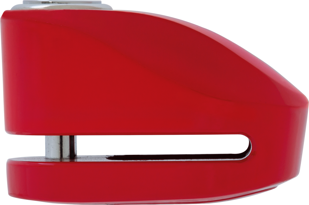 Red ABUS 277 disc lock with key, designed for securing bicycles and motorcycles, featuring a sturdy metal construction.