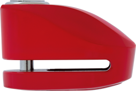 Red ABUS 277 disc lock with key, designed for securing bicycles and motorcycles, featuring a sturdy metal construction.
