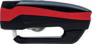 ABUS 7000 Rs1 3D Alarm Disc Lock in red, showing the sturdy metal lock with alarm features and brand logo.
