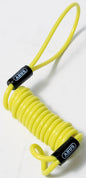 Yellow ABUS disc lock reminder cable with key, designed for bike security, showing the bright yellow cable and lock mechanism.