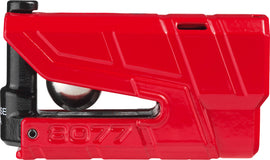 ABUS Granit 8077 3D Alarm Disc Lock in red, with keyhole and sturdy lock mechanism, designed for bike security.