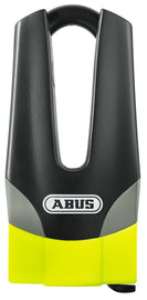 Yellow ABUS Granit Quick Maxi Lock Disc lock with key, durable bike security device with bright yellow finish for visibility.