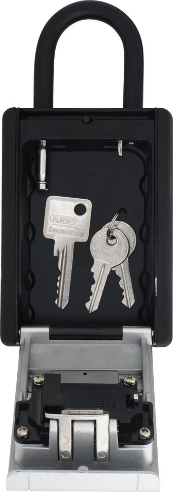Silver ABUS Keygarage 797 lock with key storage design, featuring a sturdy metal body and secure locking mechanism.