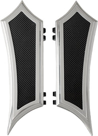 Chrome Accutronix Instigator Floorboards for motorcycle foot controls, showing the sleek, polished design.
