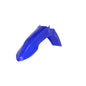 Acerbis blue front fender for Yamaha motorcycle, made of durable plastic, designed to protect the front wheel area.