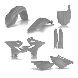 Acerbis grey full plastic body kit for Yamaha YZ motocross bike, showing panels and components in a plastic assembly.