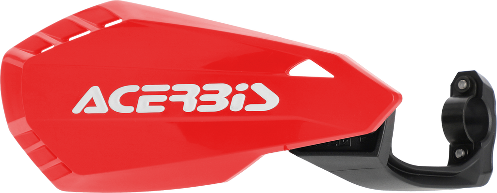 Red ACERBIS MX Mini Shield handguards for motocross bikes, providing protection and style for riders.
