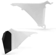 Load image into Gallery viewer, Acerbis white airbox cover for motorcycle, with black accents, designed to fit Acerbis models for improved engine protection.