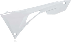 Acerbis white airbox cover for motorcycle, made of durable plastic, with vent openings and secure mounting points.