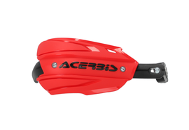 Acerbis Endurance-X handguard in red and black mounted on a motorcycle handlebar for protection and style