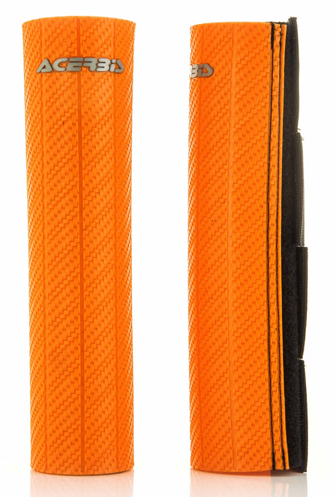 Orange Acerbis Fork Guard for motorcycle, featuring durable design with brand logo and protective coverage for front forks.