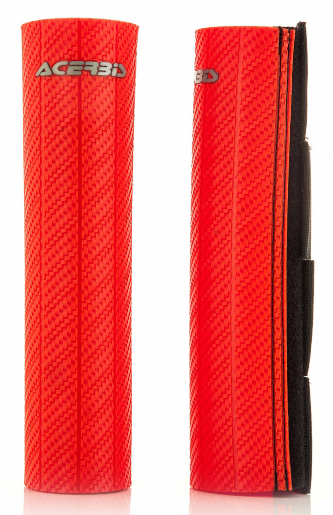 Red Acerbis Fork Guard for motorcycles, model 26340-50004, designed to protect motorcycle forks from debris and damage.