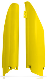 Yellow Acerbis fork guard for motorcycle suspension protection, model 21137-30005, featuring durable plastic construction.