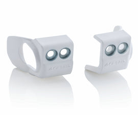 Acerbis Fork Shoe Pro in white for SX, SX-F, XC, XC-F, and EXC-F motorcycle models, showing the durable fork protector.
