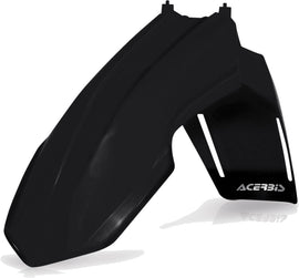 Acerbis black front fender for motorcycle or dirt bike, showcasing a sleek durable plastic design.