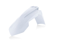 Load image into Gallery viewer, Acerbis white front fender for motorcycle, featuring a sleek design and durable plastic construction.