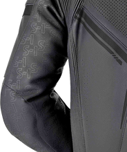 Load image into Gallery viewer, Black leather RST S1 D3o suit for motorcycle riding, featuring sleek design and protective D3o armor padding.