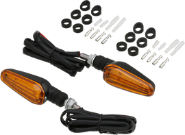 Pair of DRC LED 602 amber flashers for 12V illumination, showing the compact LED units with amber lenses.