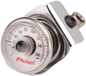 Chrome Arnott suspension pressure gauge with bracket, designed for accurate pressure monitoring in vehicle suspension systems.