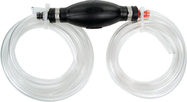 Atlantis Siphon Pump Deluxe for fuel, intake, and carb systems, shown in black with clear tubing and pump handle.