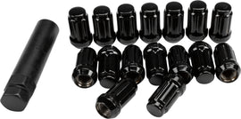 Black AWC 12mm x 1.50 lock style lug nuts with key, set of 16 for vehicle wheels.