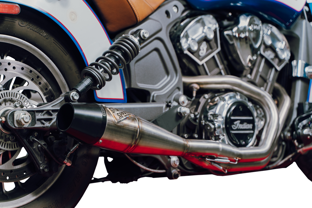 Indian Scout Mid Length Brushed Ss W/ Blk End Cap