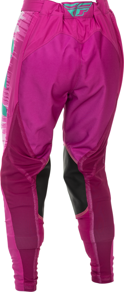 Fly Racing Women's Lite Pants in pink and turquoise, size 0/02, with lightweight, sporty design and stretch fabric for riding comfort.