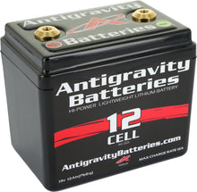 Load image into Gallery viewer, ANTIGRAVITY Lithium Battery Ag 1201 360 Ca showing the compact black battery with label details and positive and negative terminals