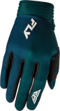 Fly Racing F 16 gloves in teal and white, XL size, showing the lightweight, breathable design with reinforced palms and stylish branding.