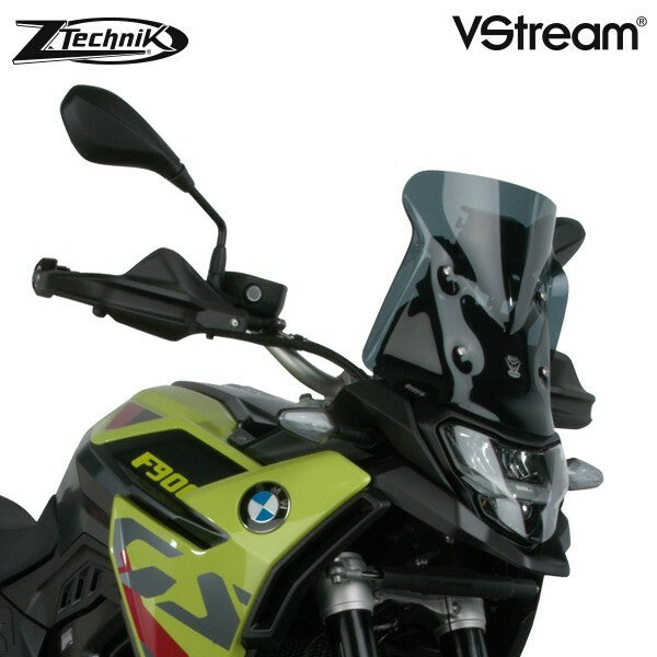 Dark tint Vstream windscreen for BMW motorcycle, ZTechnik sport windshield with aerodynamic design and high-quality wind protection.