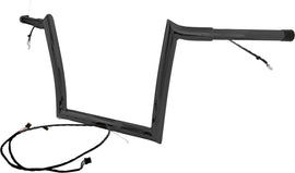 BAGGERNATION 12-inch OEM Monkey Bar Handlebars in satin black for Harley-Davidson models from 2015 to 2023, pre-wired for easy installation.