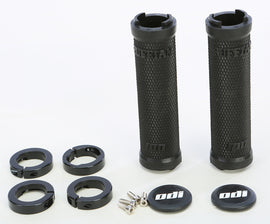 ODI Ruffian No Flange Lock On Bike Grip in black, 130mm length, with textured rubber surface and locking mechanism.