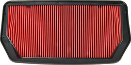 EMGO air filter showing a rectangular paper filter element with a black rubber frame for motorcycle or vehicle air intake systems.