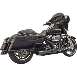 Black Bassani 2:1 Shorty Road Rage exhaust for Harley Davidson Baggers 97-08, showcasing the sleek motorcycle exhaust design.