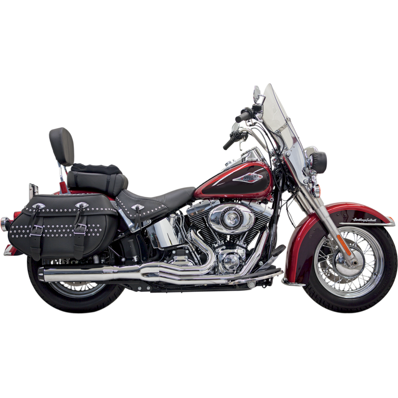 Black Bassani Road Rage 2 B1 2:1 exhaust for Harley Davidson Softail models 2000-2017, high-performance motorcycle exhaust system.