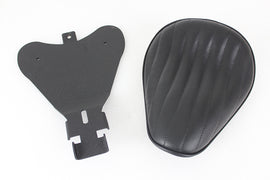 Bates Solid Mount Solo Seat in black leather designed for motorcycle saddlebag and seat replacement.