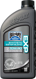 Bel-Ray Exp Semi-Syn Ester Oil 10W-40 1L bottle, ideal for engine lubrication, with 12 bottles in a case, shown on a white background.